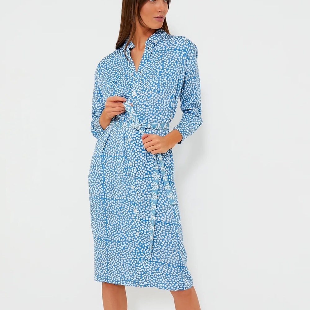 Emerson Fry Painterly Dots Blue Ry Shirtdress NWOT
